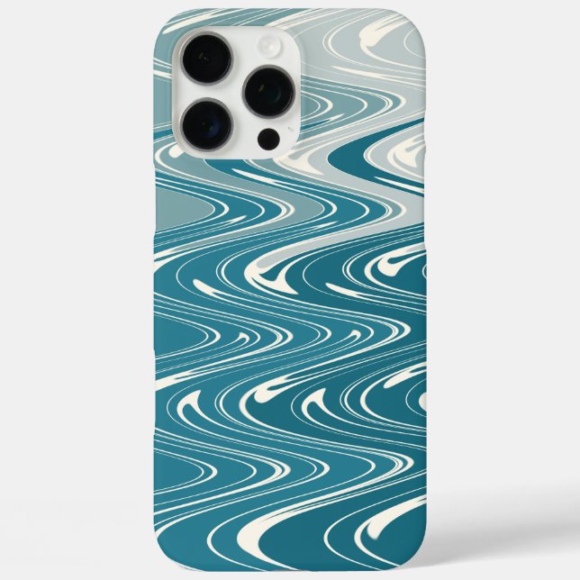 Modern Abstract Art Waves Design in Blue Ombre Case-Mate iPhone Case (Back)