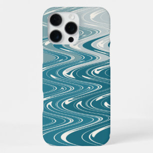Modern Abstract Art Waves Design in Blue Ombre iPhone 16 Pro Max Case