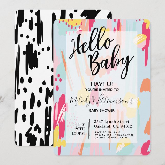Modern Abstract & Artistic Baby Shower Invitation (Front/Back)