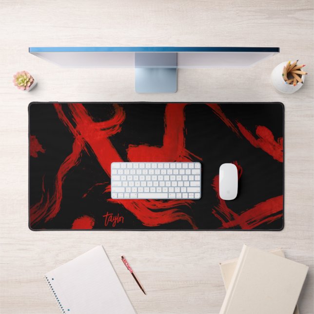 Modern Abstract Artistic Paint Strokes with Name Desk Mat (Office 1)