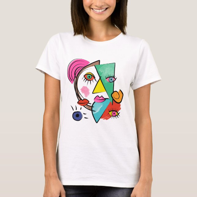 Modern Abstract Artsy Female Faces T-Shirt (Front)