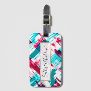 Modern Abstract Artsy Pink Teal Brushstrokes Luggage Tag