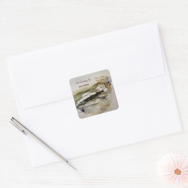 Modern Abstract Autumn watercolour  wedding Square Sticker (Envelope)