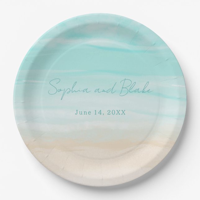Modern Abstract Beach Wedding Paper Plate (Front)