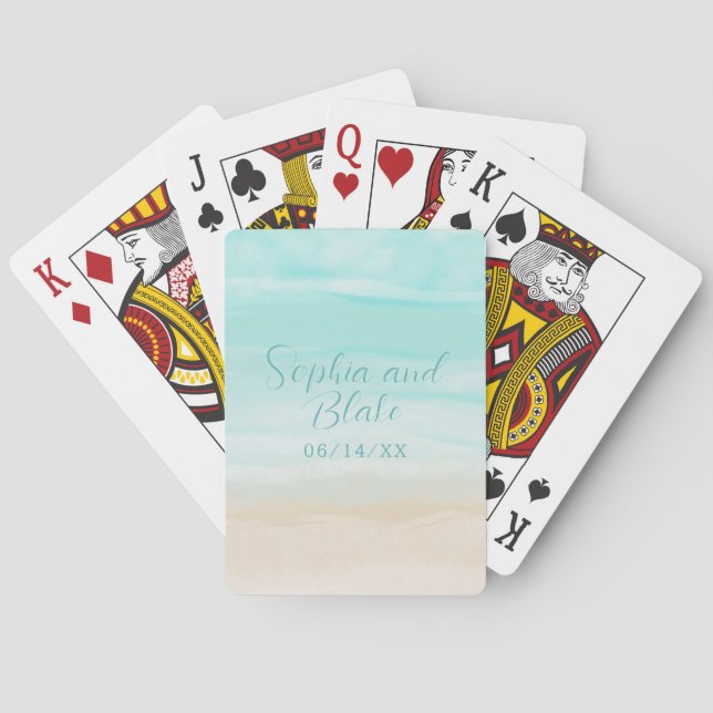 Modern Abstract Beach Wedding Playing Cards (Back)