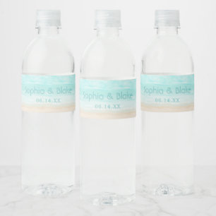 Modern Abstract Beach Wedding Water Bottle Label