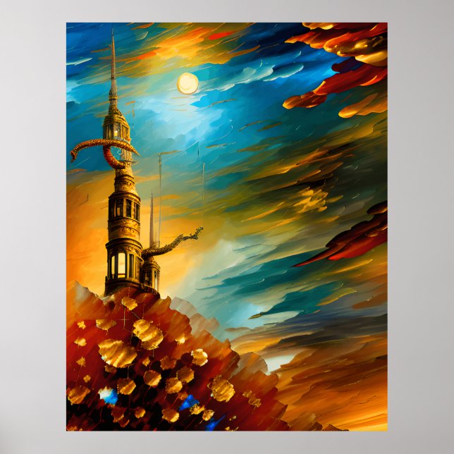 Modern Abstract beautiful red teal gold  Poster (Front)