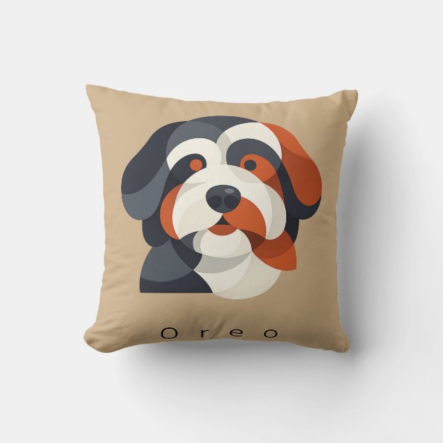 Modern Abstract Bernedoodle Portrait - Geometric T Cushion (Front)