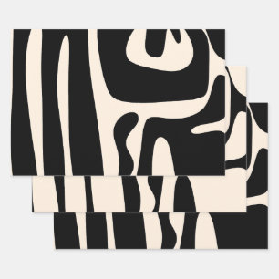 Modern Abstract Black and Cream Kwaito Pattern Wrapping Paper Sheet