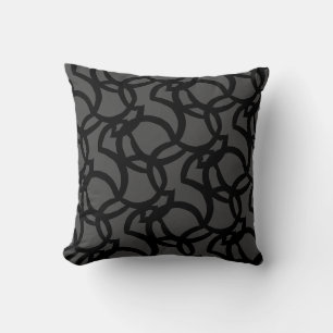 Modern Abstract Black and Dark Grey Line Pattern Cushion