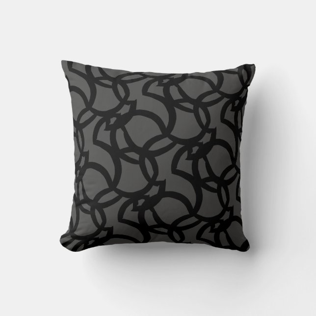 Modern Abstract Black and Dark Grey Line Pattern Cushion (Front)