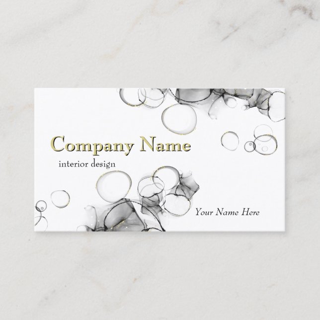 Modern Abstract Black and Gold Alcohol Ink Business Card (Front)