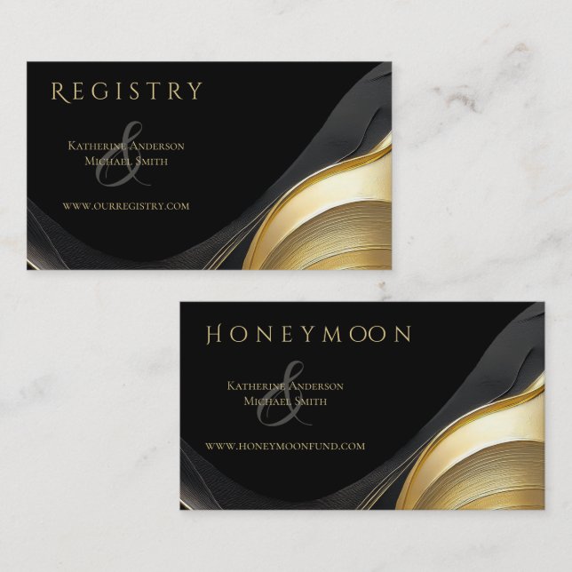 Modern Abstract Black and Gold Elegant Wedding  Business Card (Front/Back)