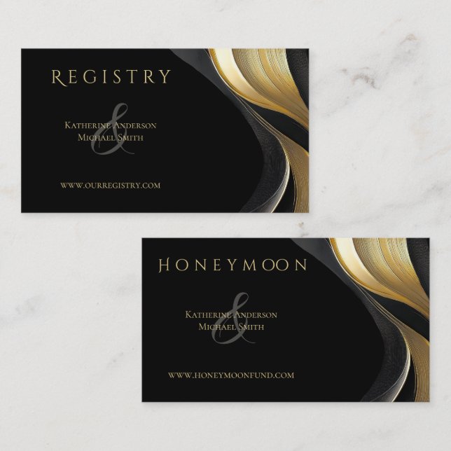 Modern Abstract Black and Gold Elegant Wedding  Business Card (Front/Back)
