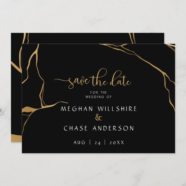 Modern Abstract Black and Gold Japanese Kintsugi  (Front/Back)