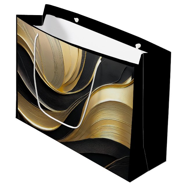 Modern Abstract Black and Gold Large Gift Bag (Front Angled)