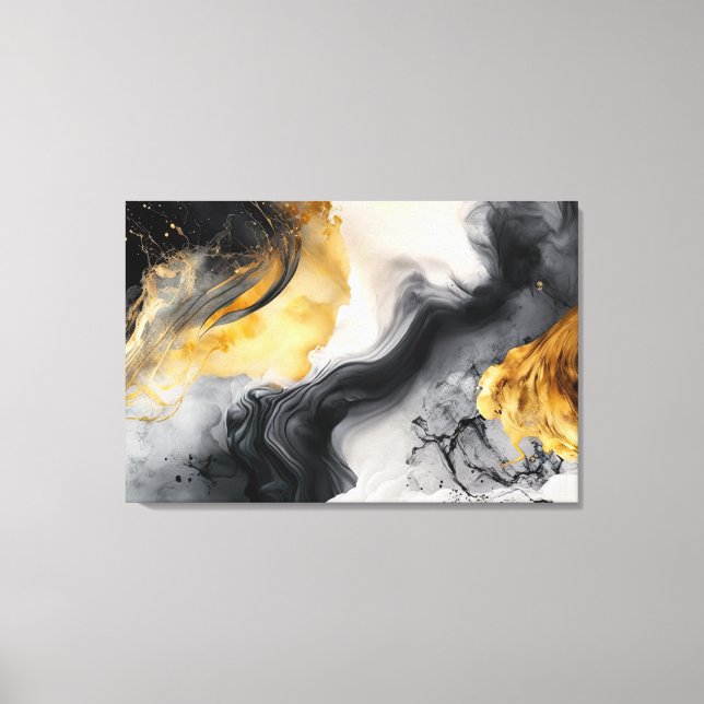 Modern Abstract Black and Gold Marble Canvas Print (Front)
