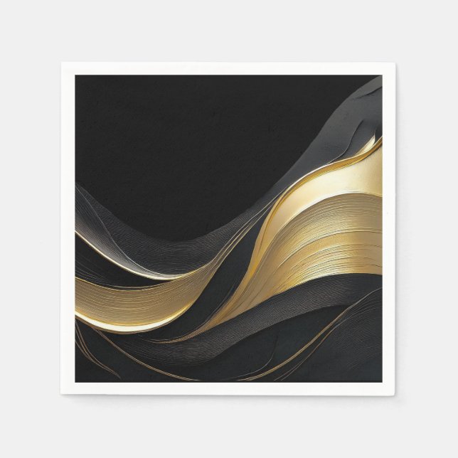 Modern Abstract Black and Gold  Napkin (Front)