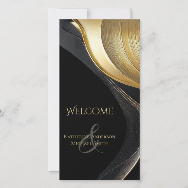 Modern Abstract Black and Gold Wedding Program (Front)