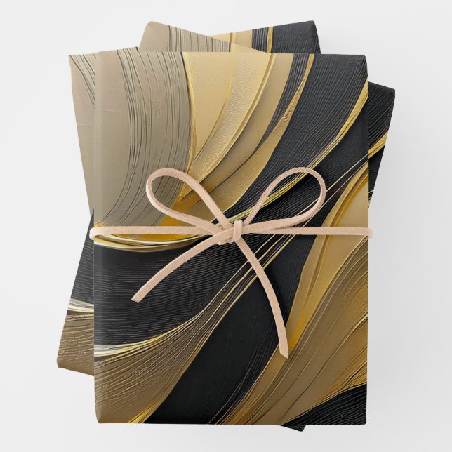 Modern Abstract Black and Gold Wrapping Paper Sheet (In situ)