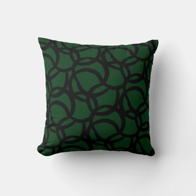 Modern Abstract Black and Green Line Pattern Cushion (Front)