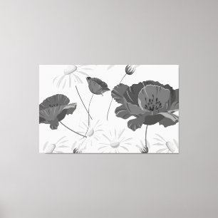 Modern Abstract Black and White Floral II Canvas P