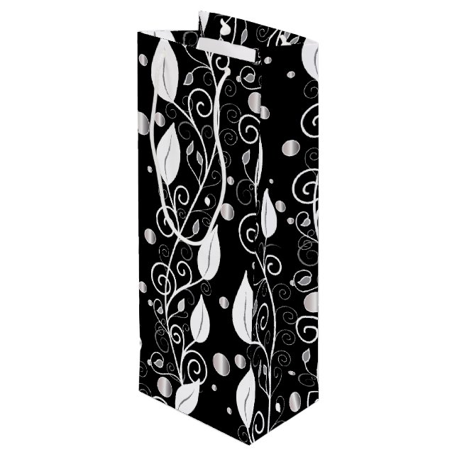Modern abstract black and white ink illustration wine gift bag (Back Angled)