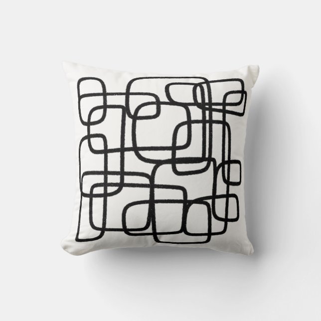 Modern Abstract Black and White Line Art Cushion (Front)