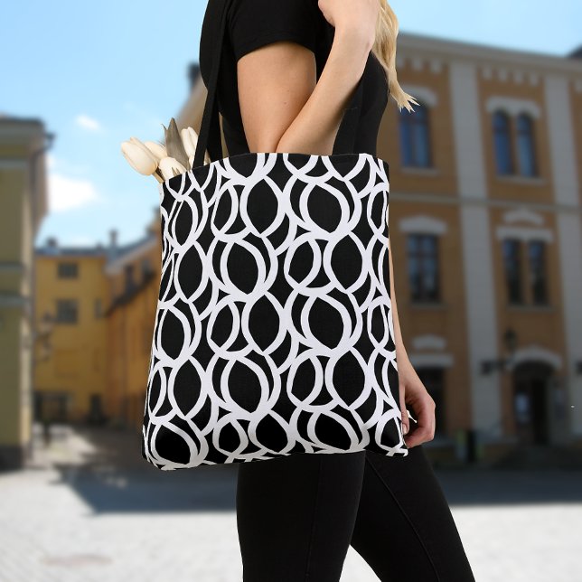 Modern Abstract Black and White Line Pattern Tote Bag (Creator Uploaded)