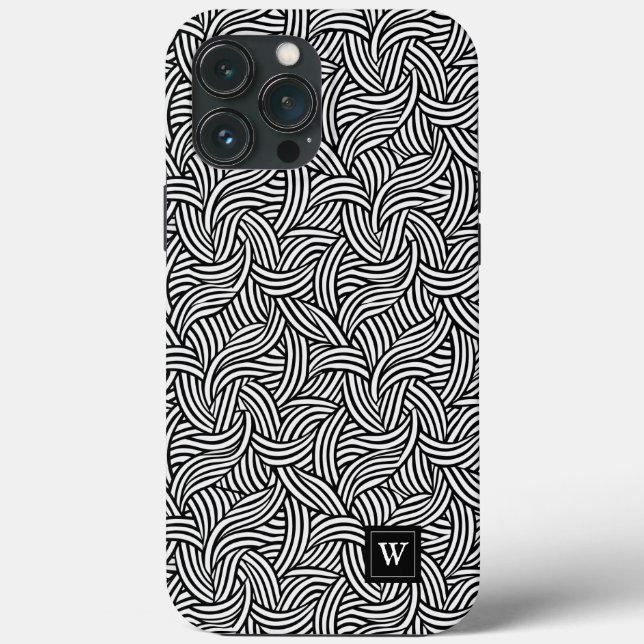  Modern Abstract Black and White Lines Monogram Case-Mate iPhone Case (Back)