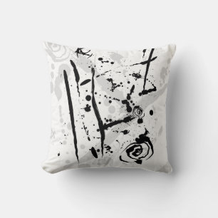 Modern Abstract Black and White Paint Splatter Cushion