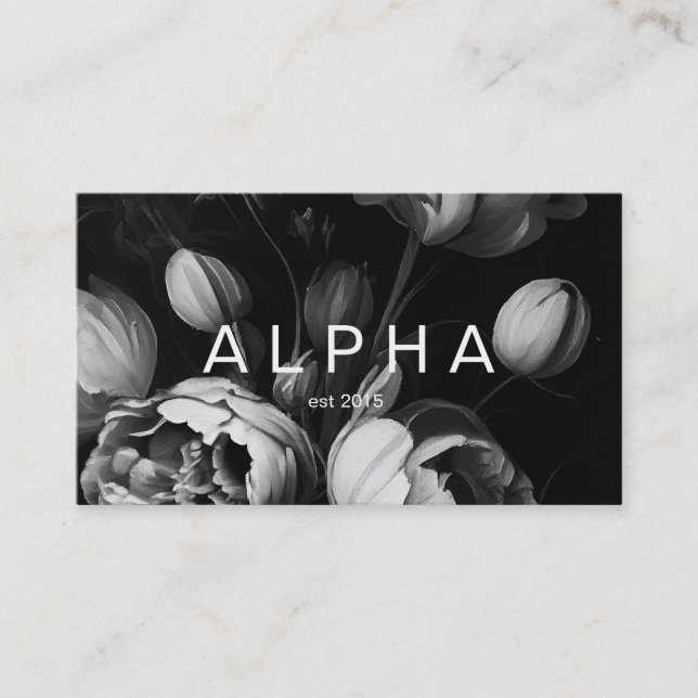 Modern Abstract Black and white painterly flowers Business Card (Front)