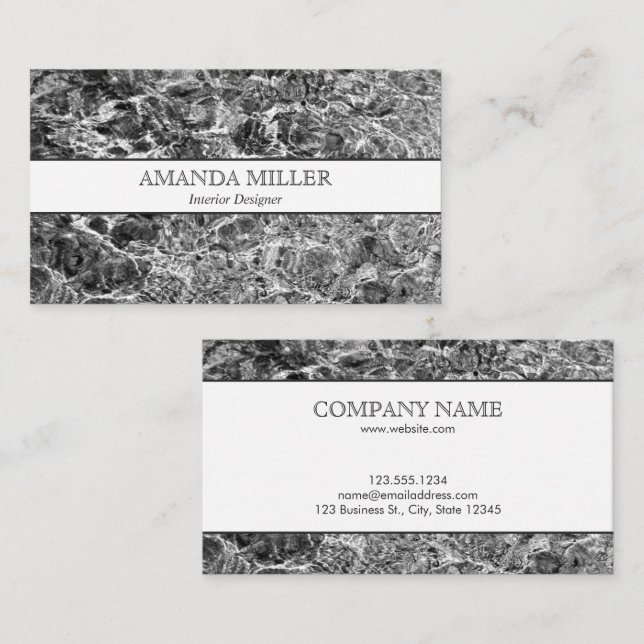 Modern Abstract Black and White Photo Faux Marble Business Card (Front/Back)