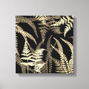 Modern Abstract Black Beige Fern Canvas Print