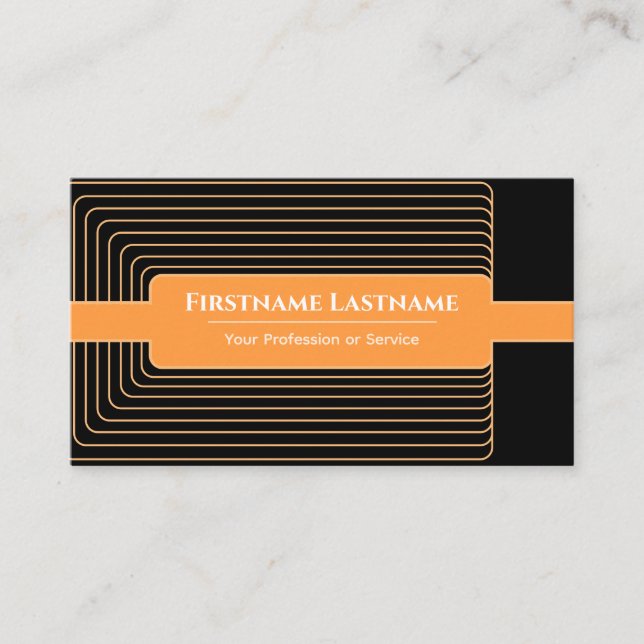 Modern abstract black framed orange rounded corner business card (Front)