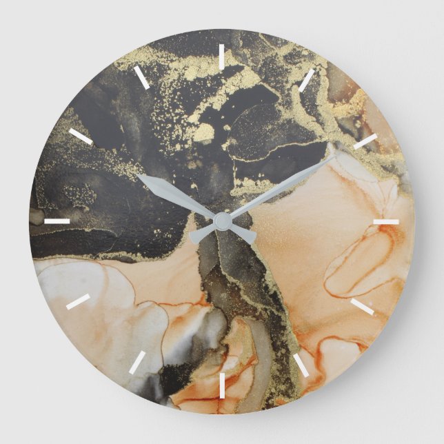 Modern Abstract Black Gold Apricot Without Numbers Large Clock (Front)