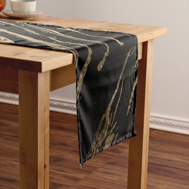 Modern Abstract Black Gold Marble  Short Table Runner (In Situ)