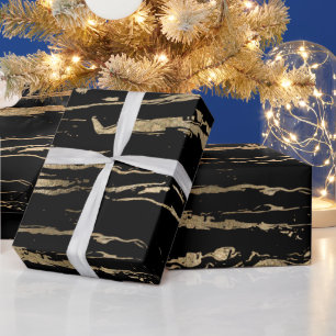 Modern Abstract Black Gold Marble  Wrapping Paper