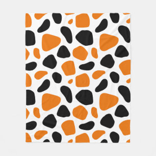 Modern Abstract Black Orange Animal Print Fleece Blanket