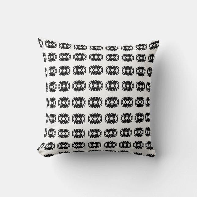 Modern Abstract Black Oval Pattern on White Cushion (Front)