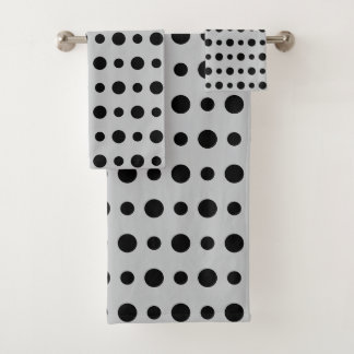 Modern Abstract Black Polka Dots on Silver Gray Bath Towel Set