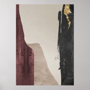 Modern Abstract Black Red & Gold Wall Art Poster