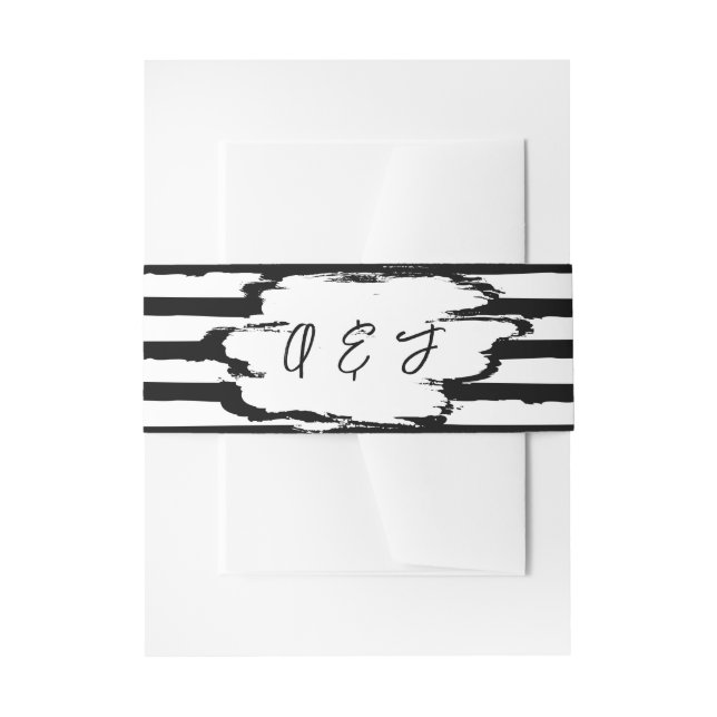Modern Abstract Black Stripes Wedding Invitation Belly Band (Front Example)