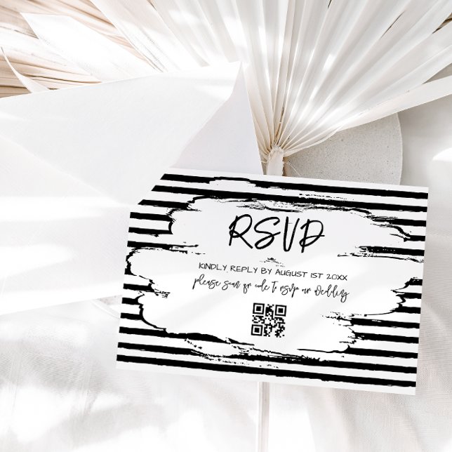Modern Abstract Black Stripes Wedding RSVP Card (Creator Uploaded)