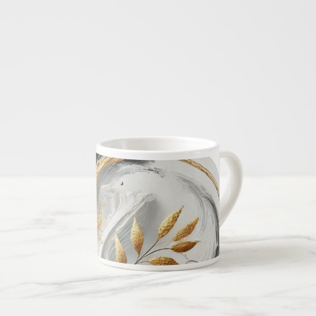 Modern Abstract Black White and Gold- Botanical Espresso Cup (Front Right)