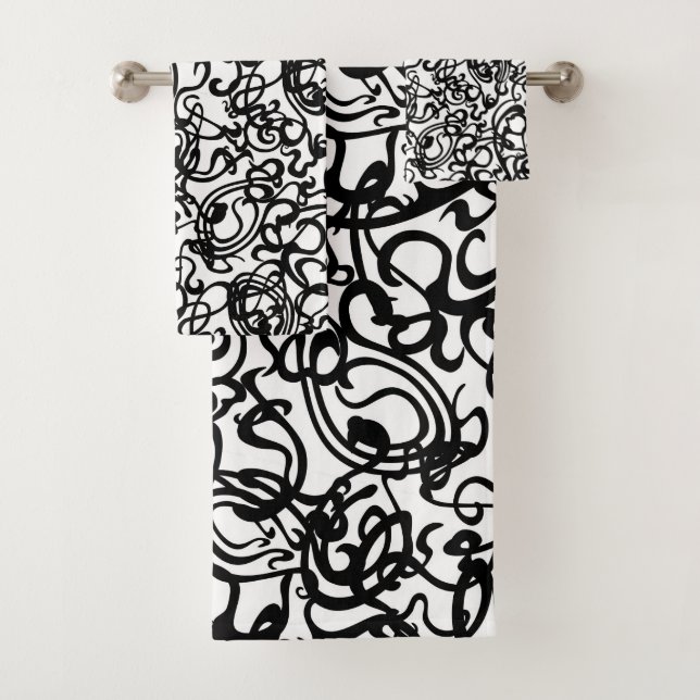 Modern Abstract Black White Bath Towel Set (Insitu)