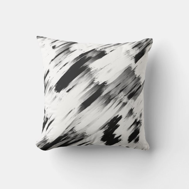 Modern Abstract Black White Brushstroke Art Cushion (Front)