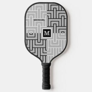 Modern Abstract Black White Custom Monogram Name Pickleball Paddle