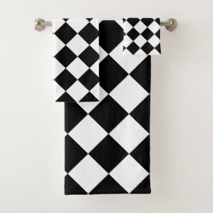 Modern Abstract Black & White Diamond Pattern Bath Towel Set