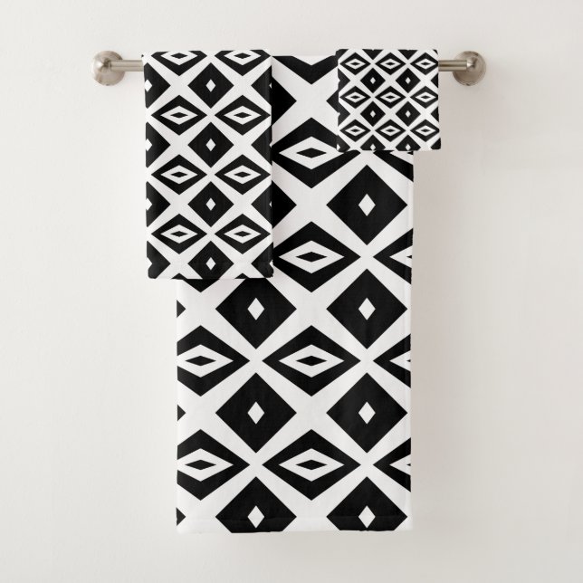 Modern Abstract Black & White Diamonds Towel Set (Insitu)